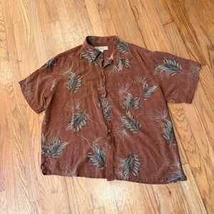 Island Republic 100% Silk Washable Men's XXL Brown Leaf Print Short Sleeve Shirt